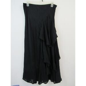 Soft Surroundings Linen Ruffle Maxi Skirt Black XL Women's Bohemian Neutral